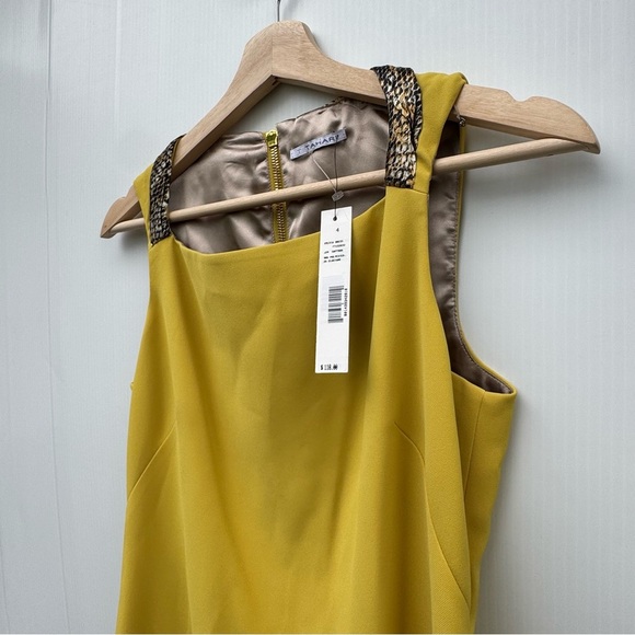 T Tahari Mustard Mini Dress with Embellished Shoulders - Picture 7 of 8